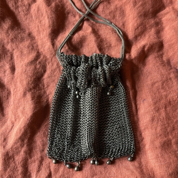 Antique Wire Mesh Chainmail Beaded Fringe Miser Reticule Drawstring Bag Purse - Picture 6 of 9